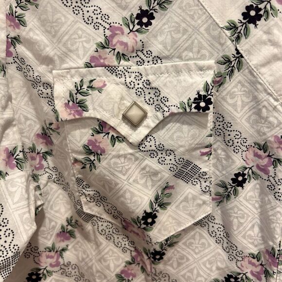 Roper White Striped Floral Western Pearl Snap Long Sleeve Size Large Rodeo 4H - Picture 2 of 8
